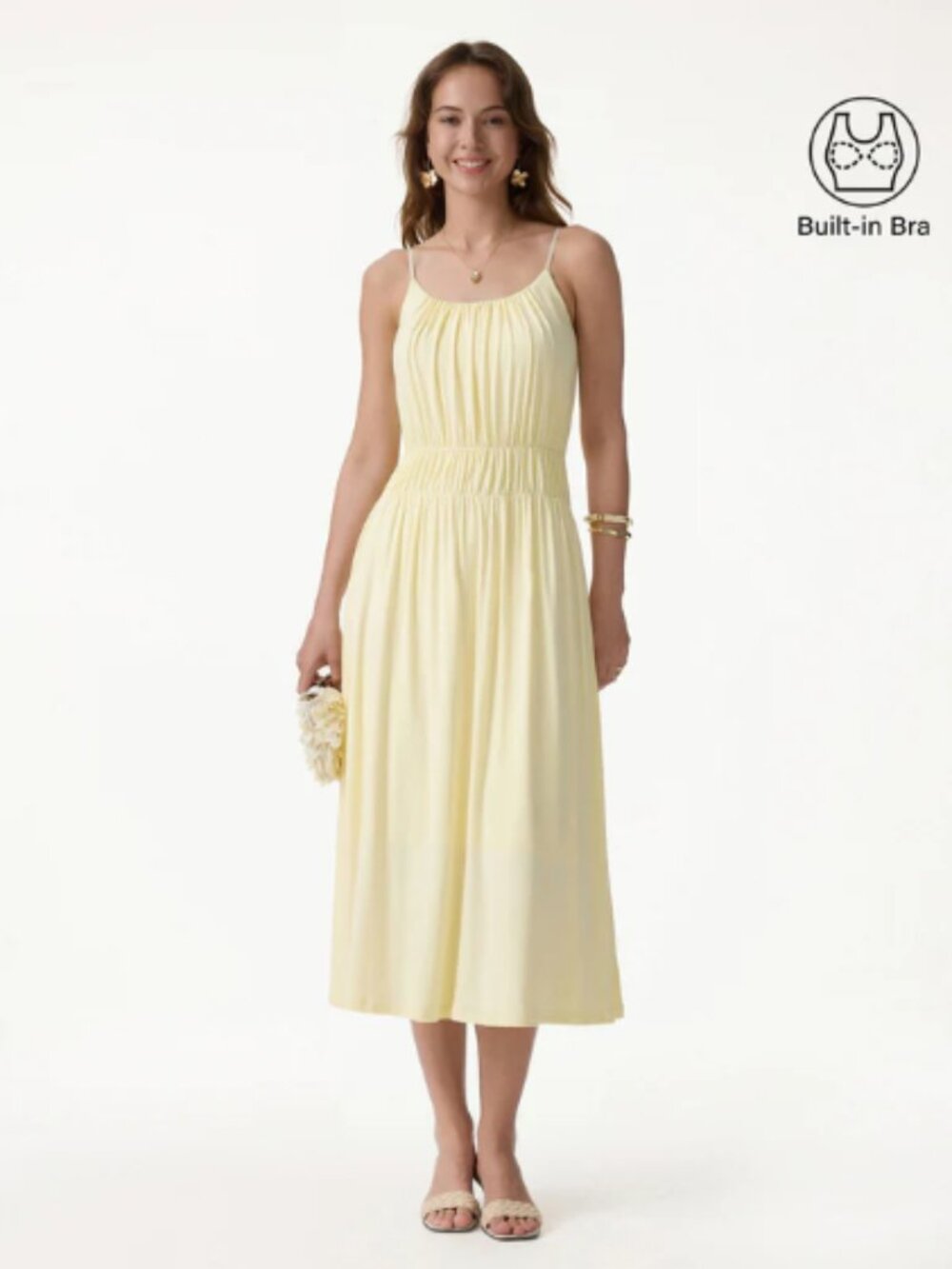 OGL Vacay Gathered U-Neck Spaghetti Midi Bra Dress with Pockets - Picture 1 of 2